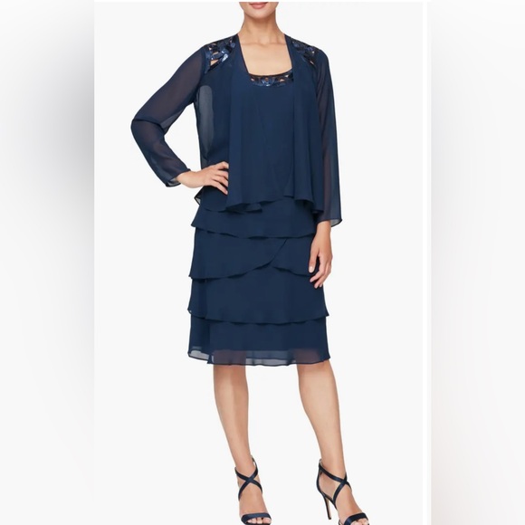 SLNY Dresses & Skirts - SLNY Navy Midi Dress with Jacket